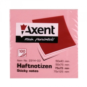 Блок бумаги Axent с липким слоем  75x75мм, 100л, пастель, розовый